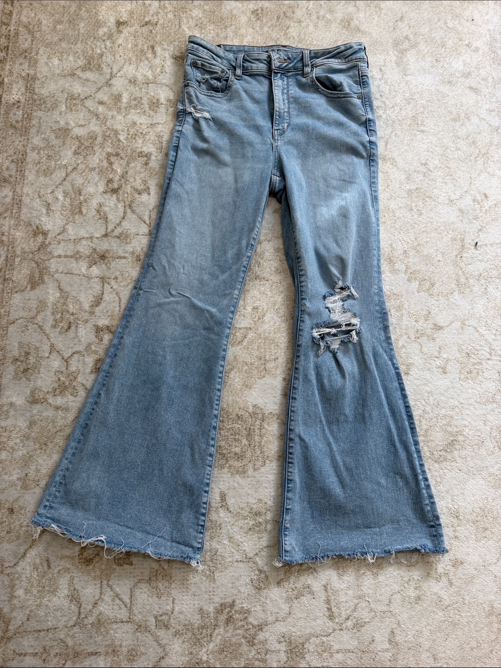 American Eagle Outfitters Light Blue Distressed Flare Jeans